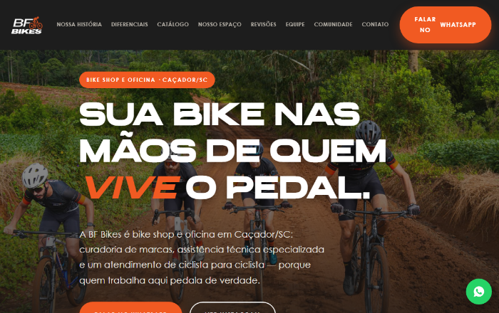 Site da BF Bikes, loja de bicicletas em Caçador/SC
