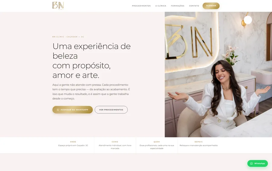 Site da BN Clinic, clínica de sobrancelha e lábios em Caçador/SC