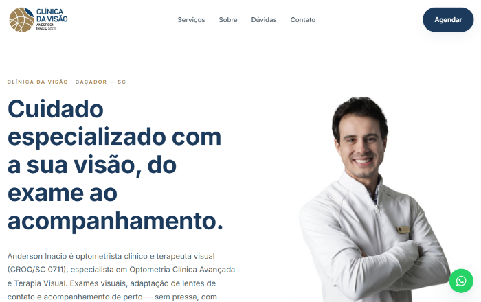 Site da Clínica da Visão, clínica de optometria em Caçador/SC