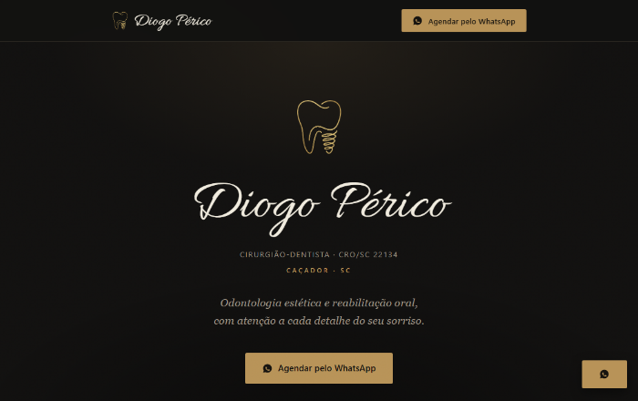Site de Diogo Périco, cirurgião-dentista em Caçador/SC