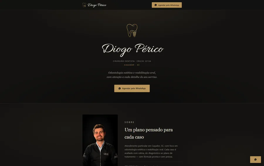 Site de Diogo Périco, cirurgião-dentista em Caçador/SC