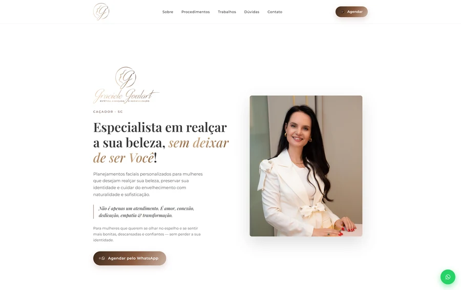 Site de Graciele Goulart, estética avançada em Caçador/SC