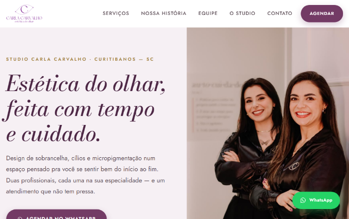 Site do Studio Carla Carvalho, estética do olhar em Curitibanos/SC